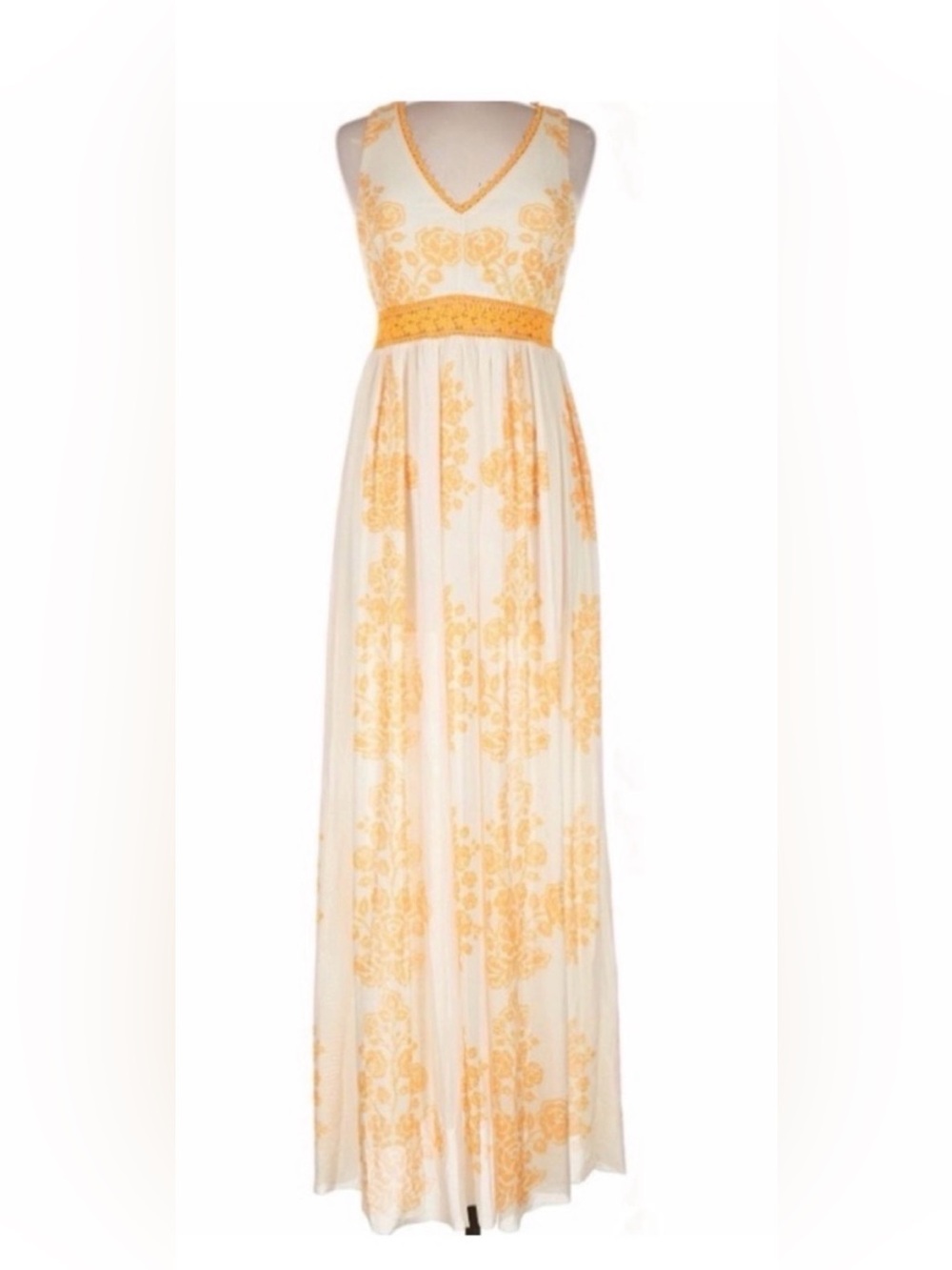 Flying Tomato A. Calin Floral Floor Length Maxi Dress Size L Orange and Cream